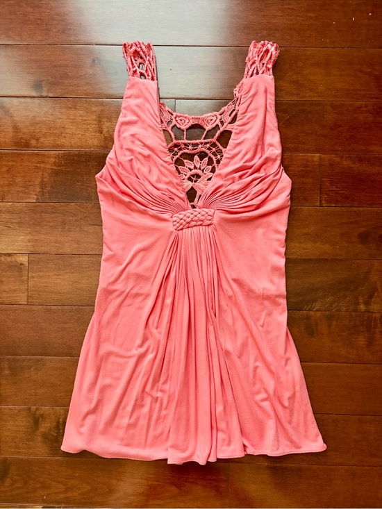 Sky Tops - Sky Coral Pink Crochet-Back Sleeveless Tank Top